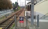 Example from a station in Paris, France(Symbolic fence at the platform end. Although it is made of metal, its height and installation make this fence a support for a prohibitive sign more than a rigorous physical barrier.